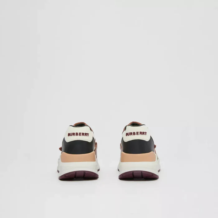 CHECK COTTON, NYLON AND LEATHER SNEAKERS WHITE/BIRCH BROWN