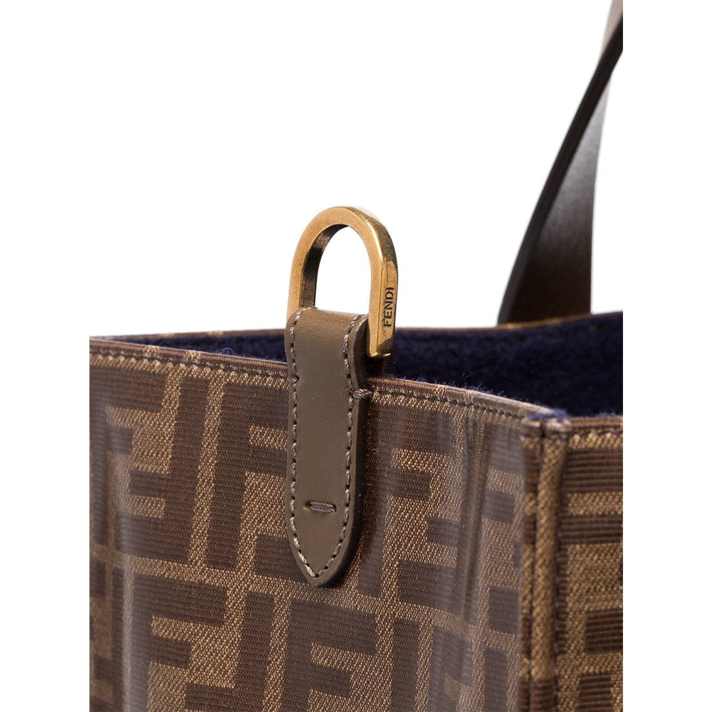 FENDI MANIA BROWN LOGO PRINT TOTE BAG