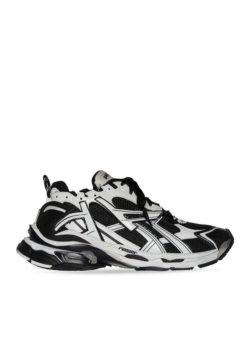 BALENCIAGA RUNNER SNEAKERS IN BLACK AND WHITE MESH AND NYLON