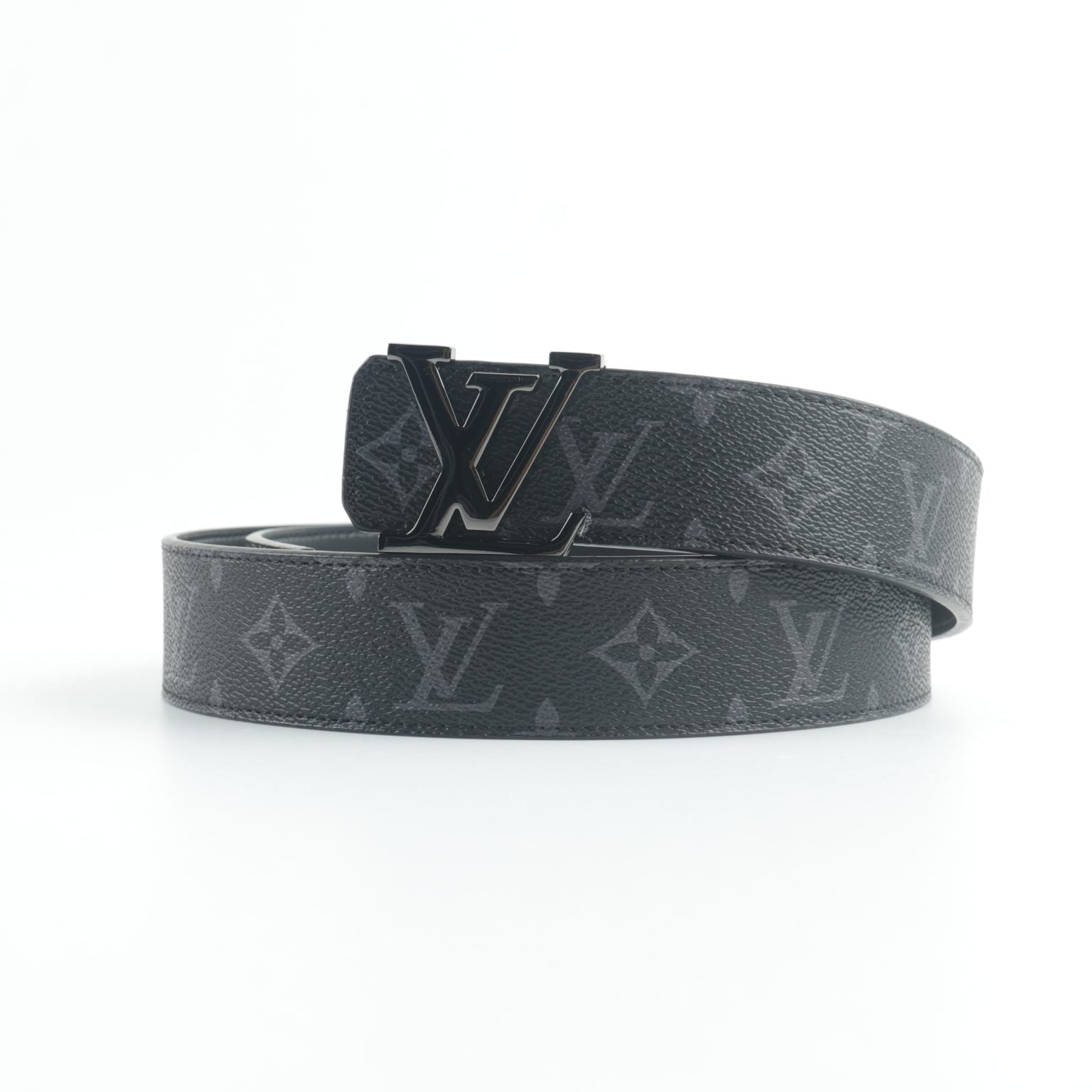 Louis vuitton glossy black logo belt buckle presbyopic belt