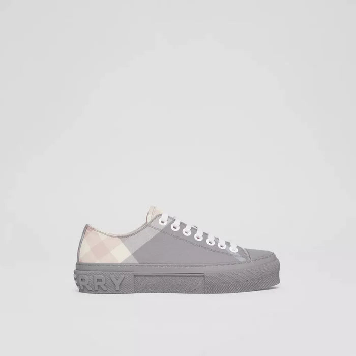 CHECK COTTON SNEAKERS PALE GREY