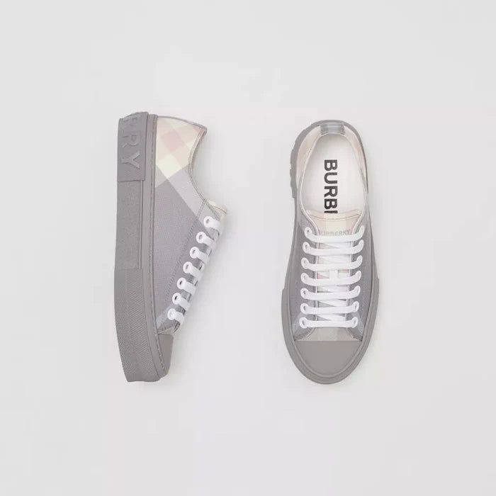 CHECK COTTON SNEAKERS PALE GREY