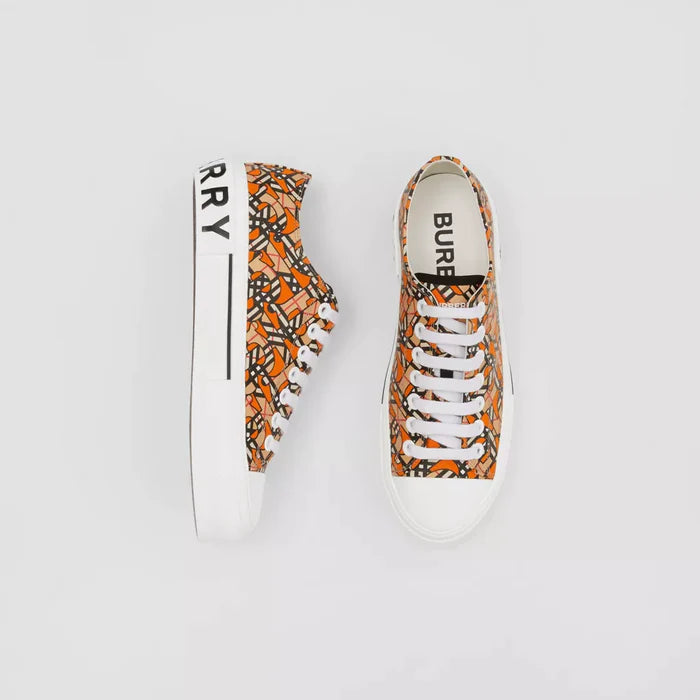 MONOGRAM PRINT LINEN COTTON CANVAS SNEAKERS BRIGHT ORANGE