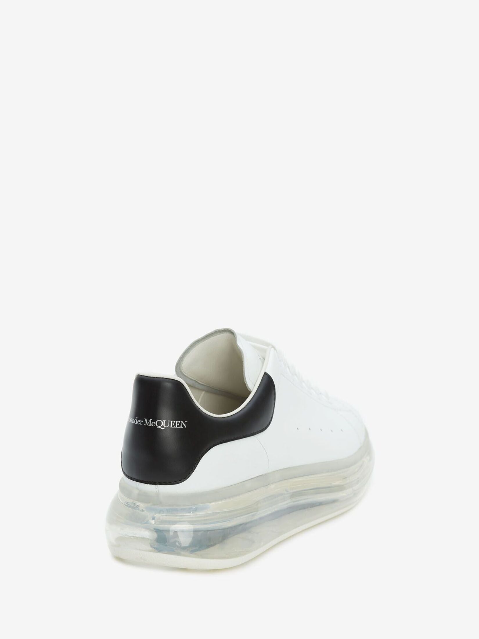 WHITE AND BLACK LEATHER AND CLEAR SOLE