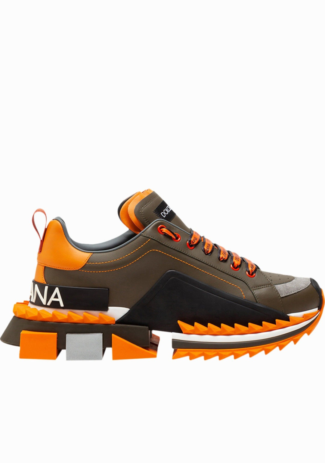 Dolce Gabbana Super King & Queen Leather Sneakers Dark Green Orange Black