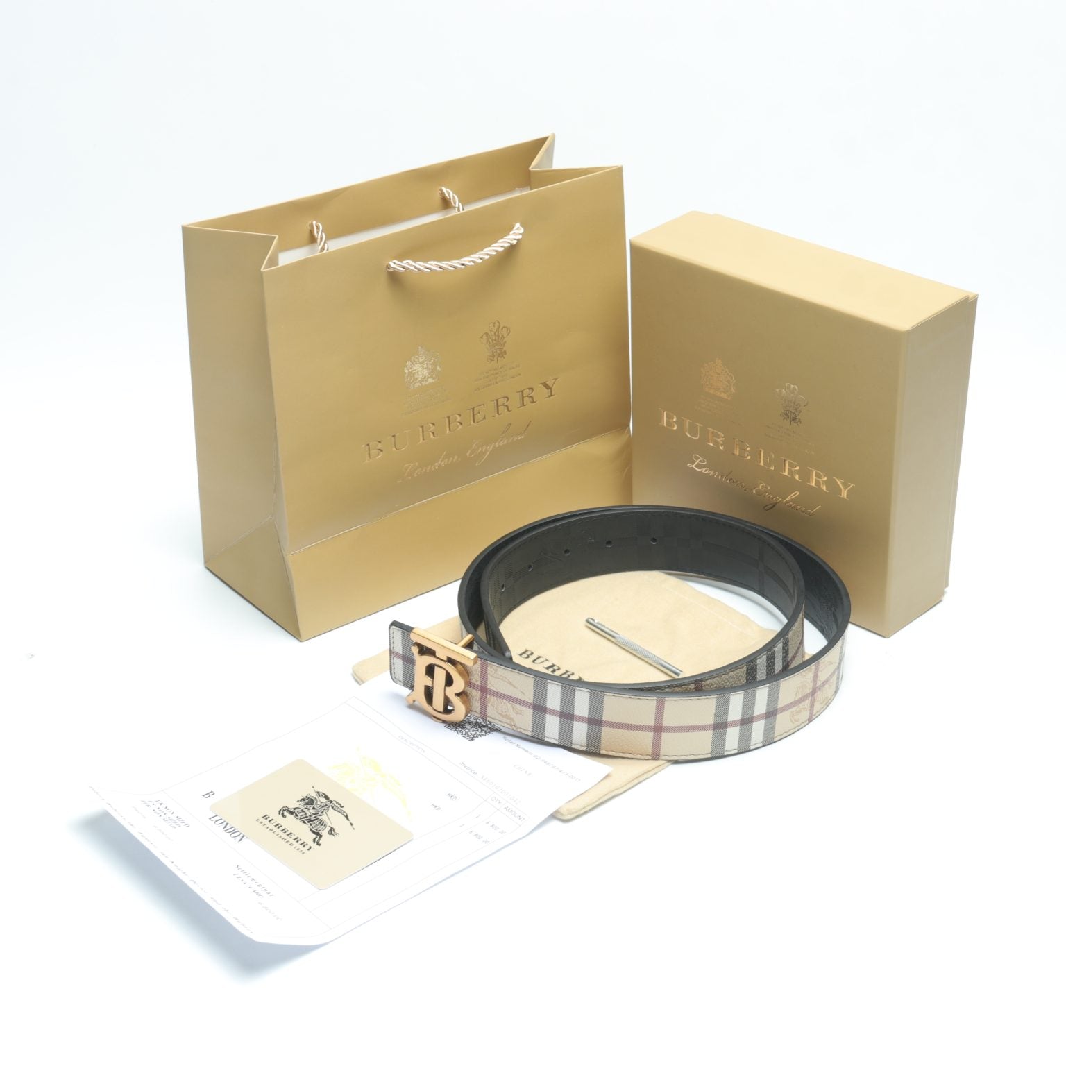 BURBERRY Vintage double-sided plaid war horse belt belt