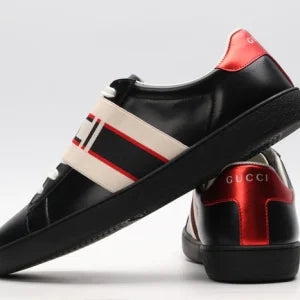 Gucci Ace Embroidered Sneaker Pattern Strap Black