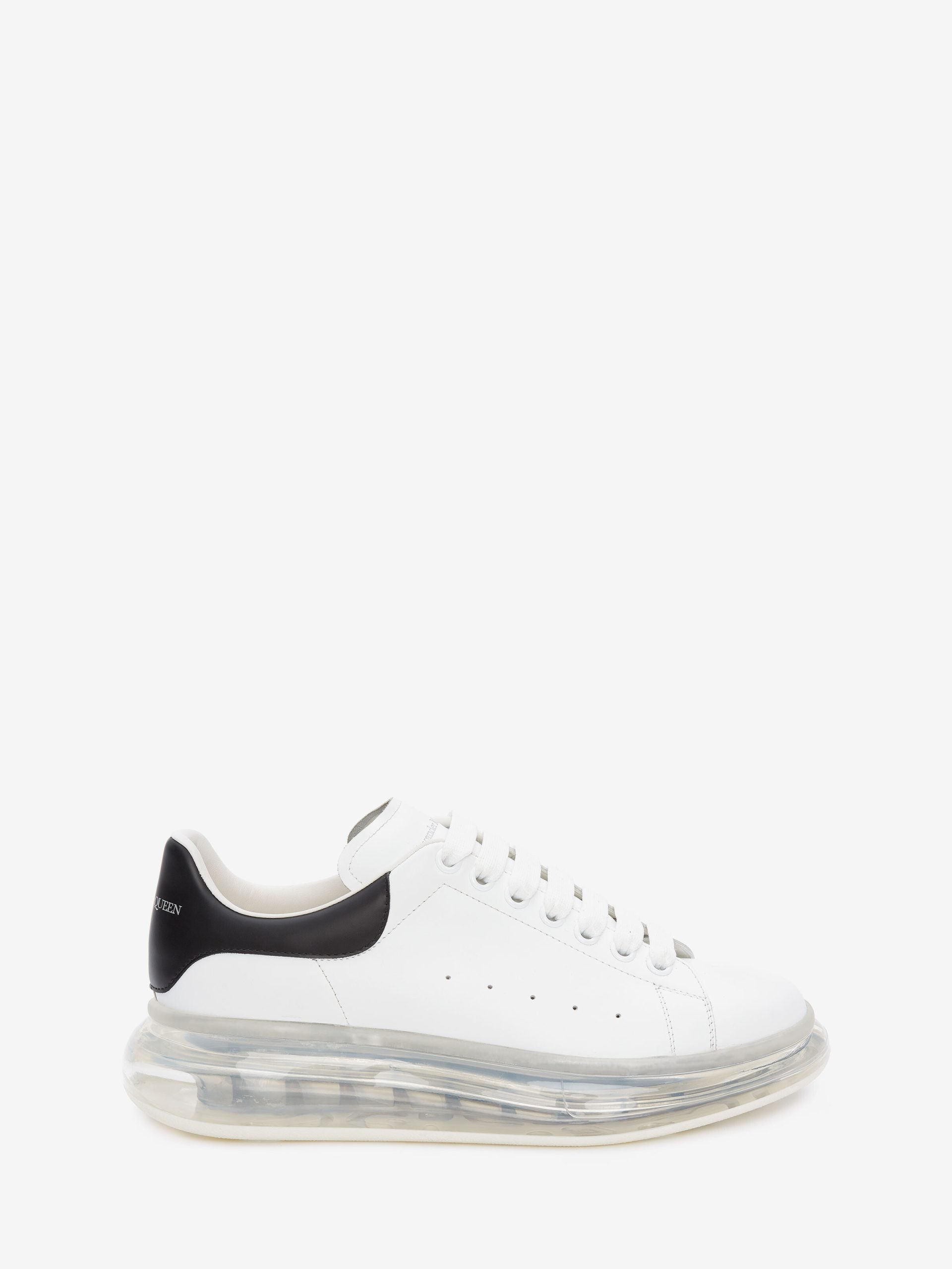 WHITE AND BLACK LEATHER AND CLEAR SOLE