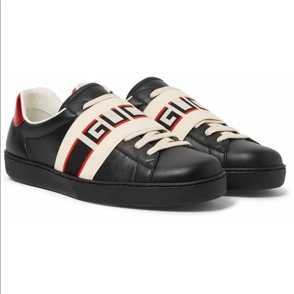 Gucci Ace Embroidered Sneaker Pattern Strap Black